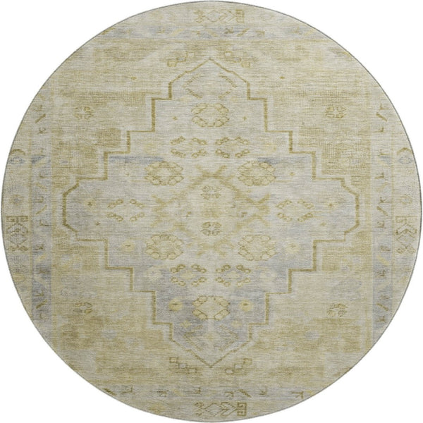 HomeRoots 8' X 10' Washable Gold and Gray Medallion Area Rug with UV Protection for Stylish Home Spaces 708059
