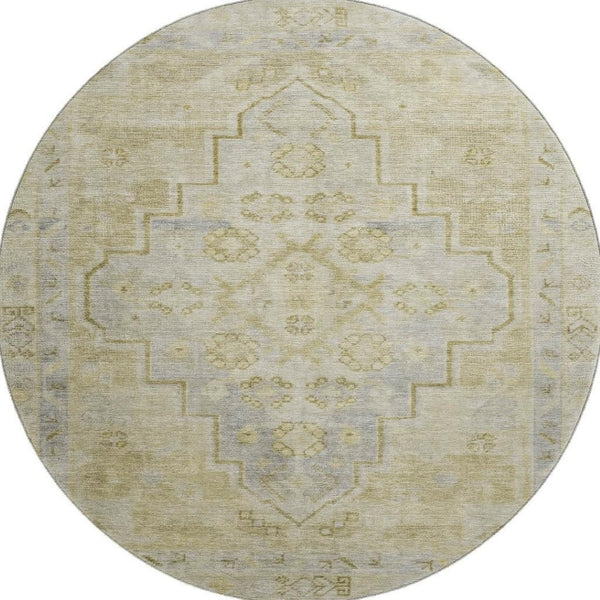 HomeRoots 8' X 10' Washable Gold and Gray Medallion Area Rug with UV Protection for Stylish Home Spaces 708059