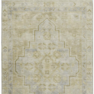 HomeRoots 9' X 12' Gold and Gray Medallion Area Rug - Washable, Stain-Resistant, UV Protected for Durability 708060
