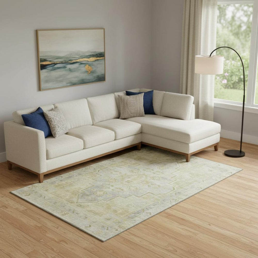 HomeRoots 10' X 14' Gold & Gray Medallion Washable Area Rug - Durable, UV-Protected & Stain-Resistant Comfort 708061