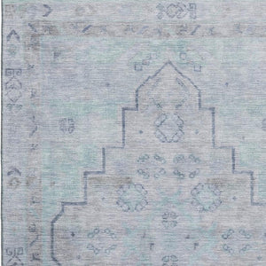 HomeRoots 5' X 8' Gray And Teal Medallion Area Rug with Washable Design, UV Protection, Stain Resistance & Softness 708063