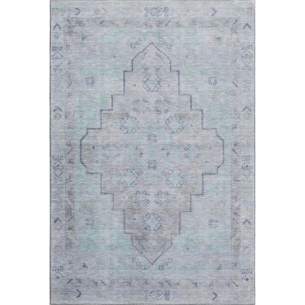 HomeRoots 8' Gray and Teal Medallion Washable Round Rug – Durable, Stylish, UV-Protected for Homes with Kids & Pets 708064