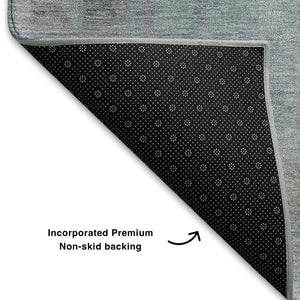 HomeRoots 8' Gray and Teal Medallion Washable Round Rug – Durable, Stylish, UV-Protected for Homes with Kids & Pets 708064