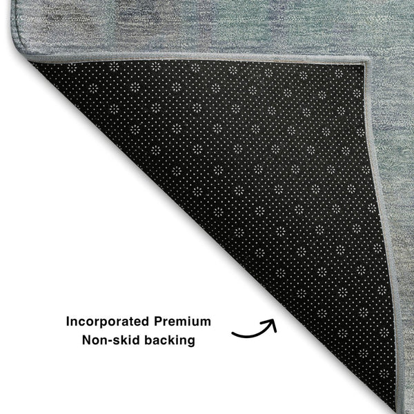 HomeRoots 8' Gray and Teal Medallion Washable Round Rug – Durable, Stylish, UV-Protected for Homes with Kids & Pets 708064