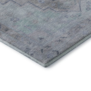 HomeRoots 8' Gray and Teal Medallion Washable Round Rug – Durable, Stylish, UV-Protected for Homes with Kids & Pets 708064