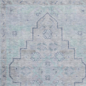 HomeRoots 8' Gray and Teal Medallion Washable Round Rug – Durable, Stylish, UV-Protected for Homes with Kids & Pets 708064