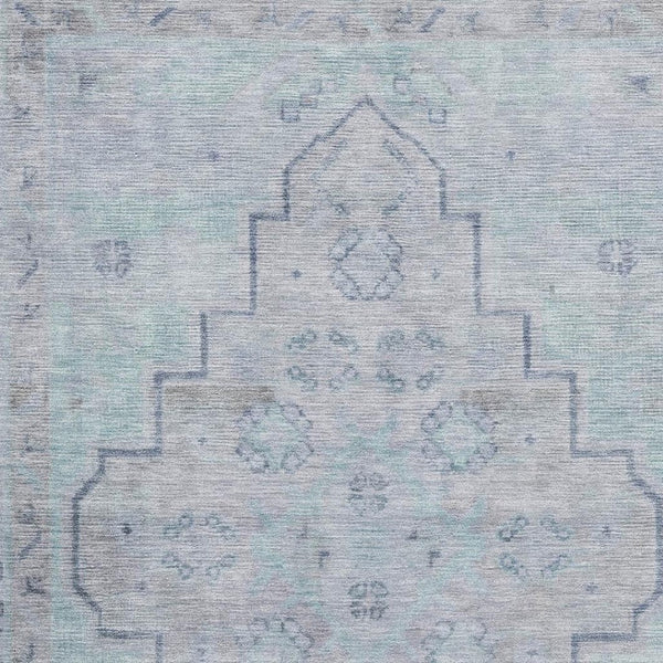 HomeRoots 8' Gray and Teal Medallion Washable Round Rug – Durable, Stylish, UV-Protected for Homes with Kids & Pets 708064