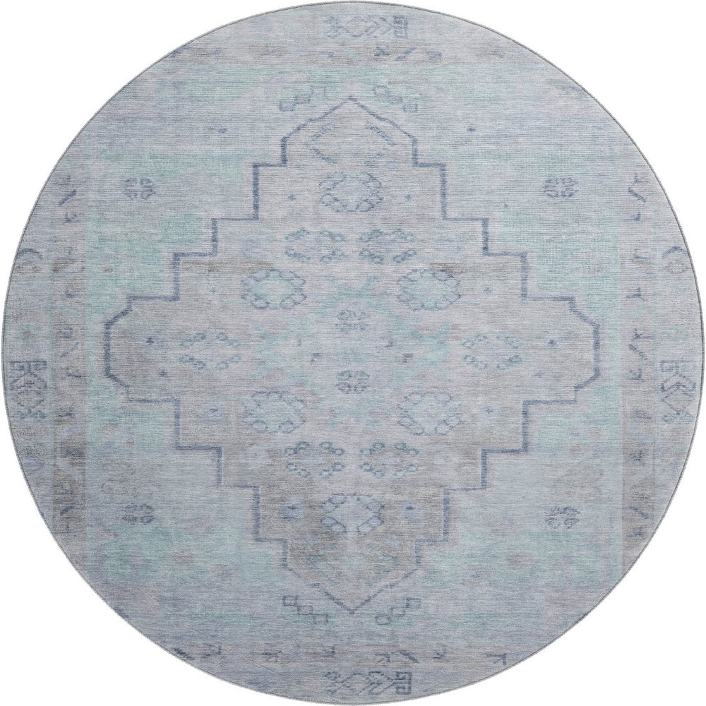 HomeRoots 8' X 10' Gray and Teal Medallion Area Rug - Washable, UV Protected, Stain-Resistant for Easy Care! 708065