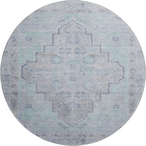HomeRoots 8' X 10' Gray and Teal Medallion Area Rug - Washable, UV Protected, Stain-Resistant for Easy Care! 708065