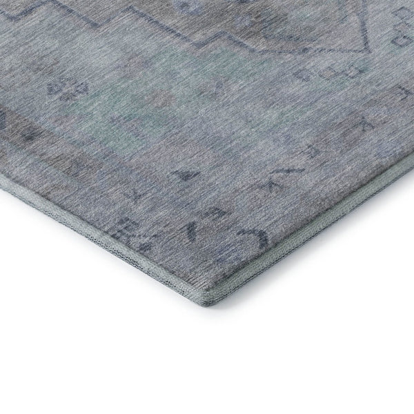 HomeRoots 8' X 10' Gray and Teal Medallion Area Rug - Washable, UV Protected, Stain-Resistant for Easy Care! 708065