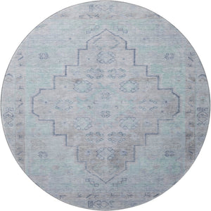 HomeRoots 8' X 10' Gray and Teal Medallion Area Rug - Washable, UV Protected, Stain-Resistant for Easy Care! 708065