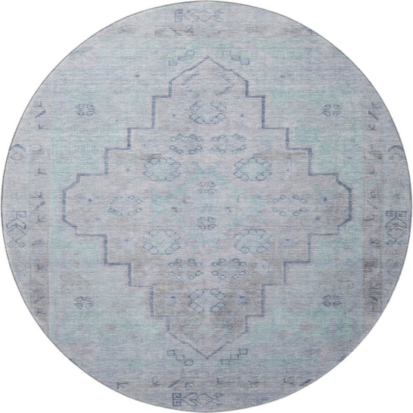 HomeRoots 8' X 10' Gray and Teal Medallion Area Rug - Washable, UV Protected, Stain-Resistant for Easy Care! 708065