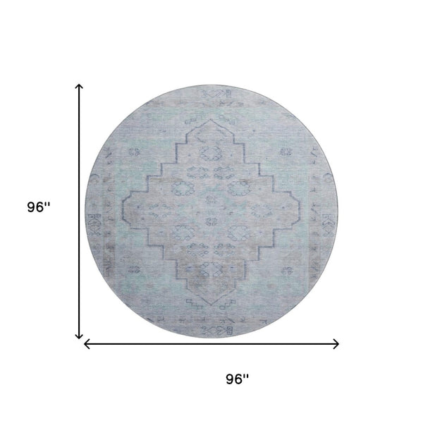HomeRoots 8' X 10' Gray and Teal Medallion Area Rug - Washable, UV Protected, Stain-Resistant for Easy Care! 708065