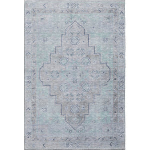 HomeRoots 9' Gray and Teal Medallion Area Rug - Washable, Stain Resistant, UV Protected for High-Traffic Spaces 708066