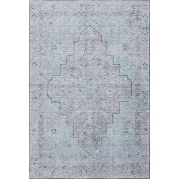 HomeRoots 9' Gray and Teal Medallion Area Rug - Washable, Stain Resistant, UV Protected for High-Traffic Spaces 708066