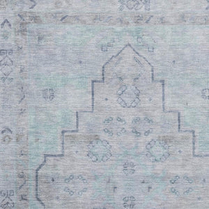 HomeRoots 10' X 14' Gray and Teal Medallion Washable Area Rug - Durable, UV-Protected, Ideal for Active Homes 708067