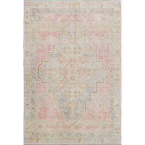 HomeRoots 5' X 8' Pink and Gray Medallion Area Rug – Washable, UV-Protected, Stain-Resistant, Non-Slip Design 708069