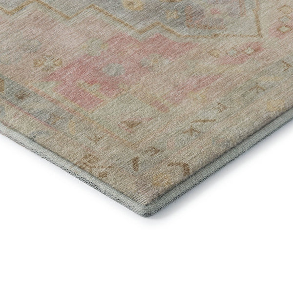 HomeRoots 5' X 8' Pink and Gray Medallion Area Rug – Washable, UV-Protected, Stain-Resistant, Non-Slip Design 708069