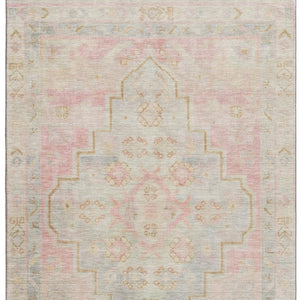 HomeRoots 5' X 8' Pink and Gray Medallion Area Rug – Washable, UV-Protected, Stain-Resistant, Non-Slip Design 708069