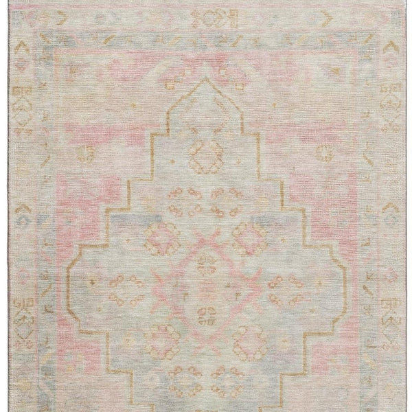 HomeRoots 5' X 8' Pink and Gray Medallion Area Rug – Washable, UV-Protected, Stain-Resistant, Non-Slip Design 708069