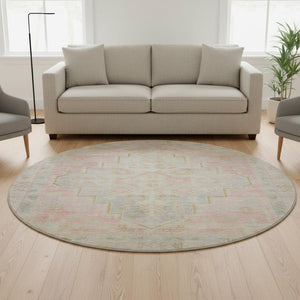 HomeRoots 8' X 10' Pink And Gray Medallion Area Rug - Washable, Stain-Resistant, UV Protected for Style & Comfort 708071