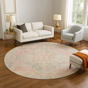 HomeRoots 8' X 10' Pink And Gray Medallion Area Rug - Washable, Stain-Resistant, UV Protected for Style & Comfort 708071