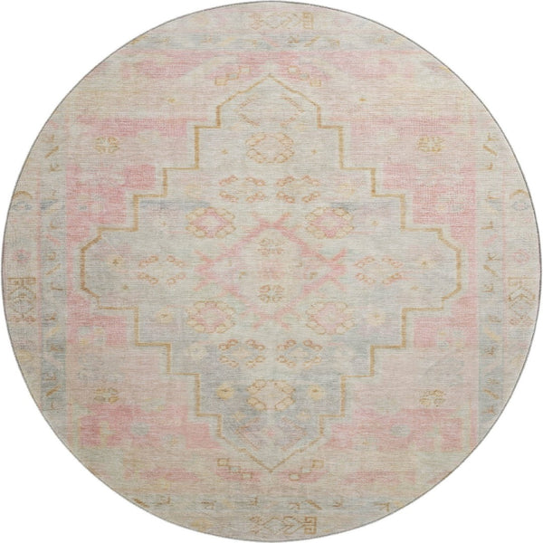 HomeRoots 8' X 10' Pink And Gray Medallion Area Rug - Washable, Stain-Resistant, UV Protected for Style & Comfort 708071