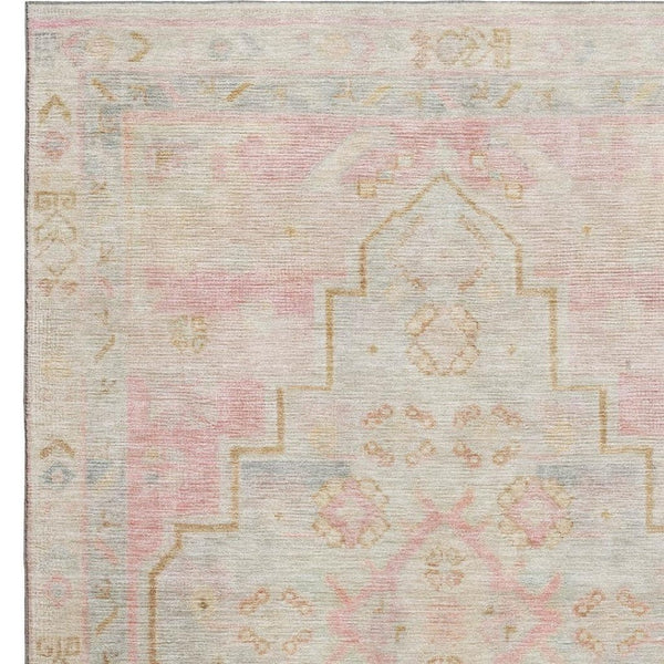 HomeRoots 9' X 12' Pink and Gray Medallion Area Rug – Stylish, Washable, UV-Protected, Perfect for Families! 708072