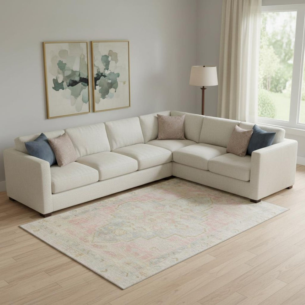 HomeRoots 10' Pink and Gray Medallion Washable Area Rug with UV Protection – Durable, Stain-Resistant, Non-Slip! 708073