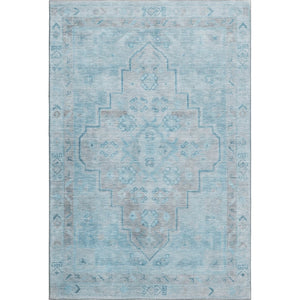 HomeRoots 5' X 8' Sky Blue & Gray Medallion Area Rug - Durable, Washable, Stain-Resistant & UV Protected 708075
