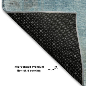 HomeRoots 5' X 8' Sky Blue & Gray Medallion Area Rug - Durable, Washable, Stain-Resistant & UV Protected 708075