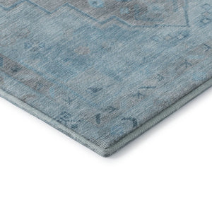 HomeRoots 5' X 8' Sky Blue & Gray Medallion Area Rug - Durable, Washable, Stain-Resistant & UV Protected 708075