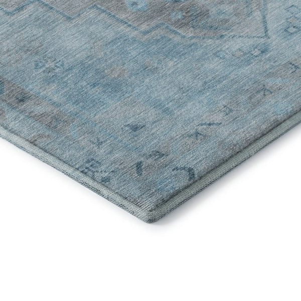 HomeRoots 5' X 8' Sky Blue & Gray Medallion Area Rug - Durable, Washable, Stain-Resistant & UV Protected 708075