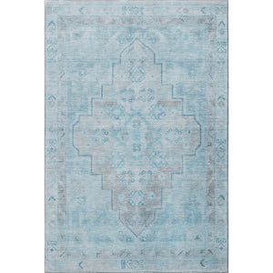 HomeRoots 5' X 8' Sky Blue & Gray Medallion Area Rug - Durable, Washable, Stain-Resistant & UV Protected 708075