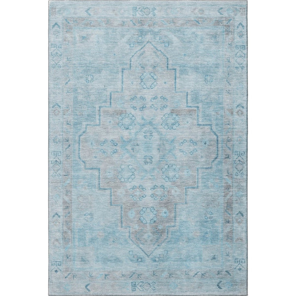 HomeRoots 5' X 8' Sky Blue & Gray Medallion Area Rug - Durable, Washable, Stain-Resistant & UV Protected 708075