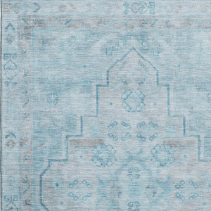 HomeRoots 8' Sky Blue & Gray Medallion Washable Round Rug with UV Protection, Perfect for Pets & Kids' Spaces! 708076