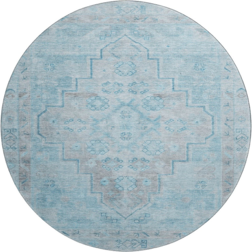 HomeRoots 8' X 10' Sky Blue & Gray Medallion Area Rug – Washable, UV-Protected, Durable for Homes with Kids & Pets 708077