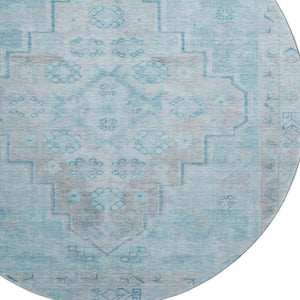 HomeRoots 8' X 10' Sky Blue & Gray Medallion Area Rug – Washable, UV-Protected, Durable for Homes with Kids & Pets 708077