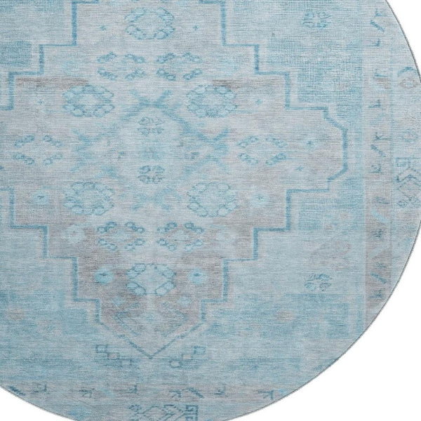 HomeRoots 8' X 10' Sky Blue & Gray Medallion Area Rug – Washable, UV-Protected, Durable for Homes with Kids & Pets 708077