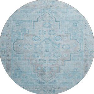 HomeRoots 8' X 10' Sky Blue & Gray Medallion Area Rug – Washable, UV-Protected, Durable for Homes with Kids & Pets 708077