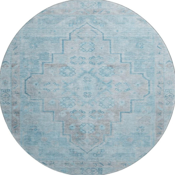 HomeRoots 8' X 10' Sky Blue & Gray Medallion Area Rug – Washable, UV-Protected, Durable for Homes with Kids & Pets 708077