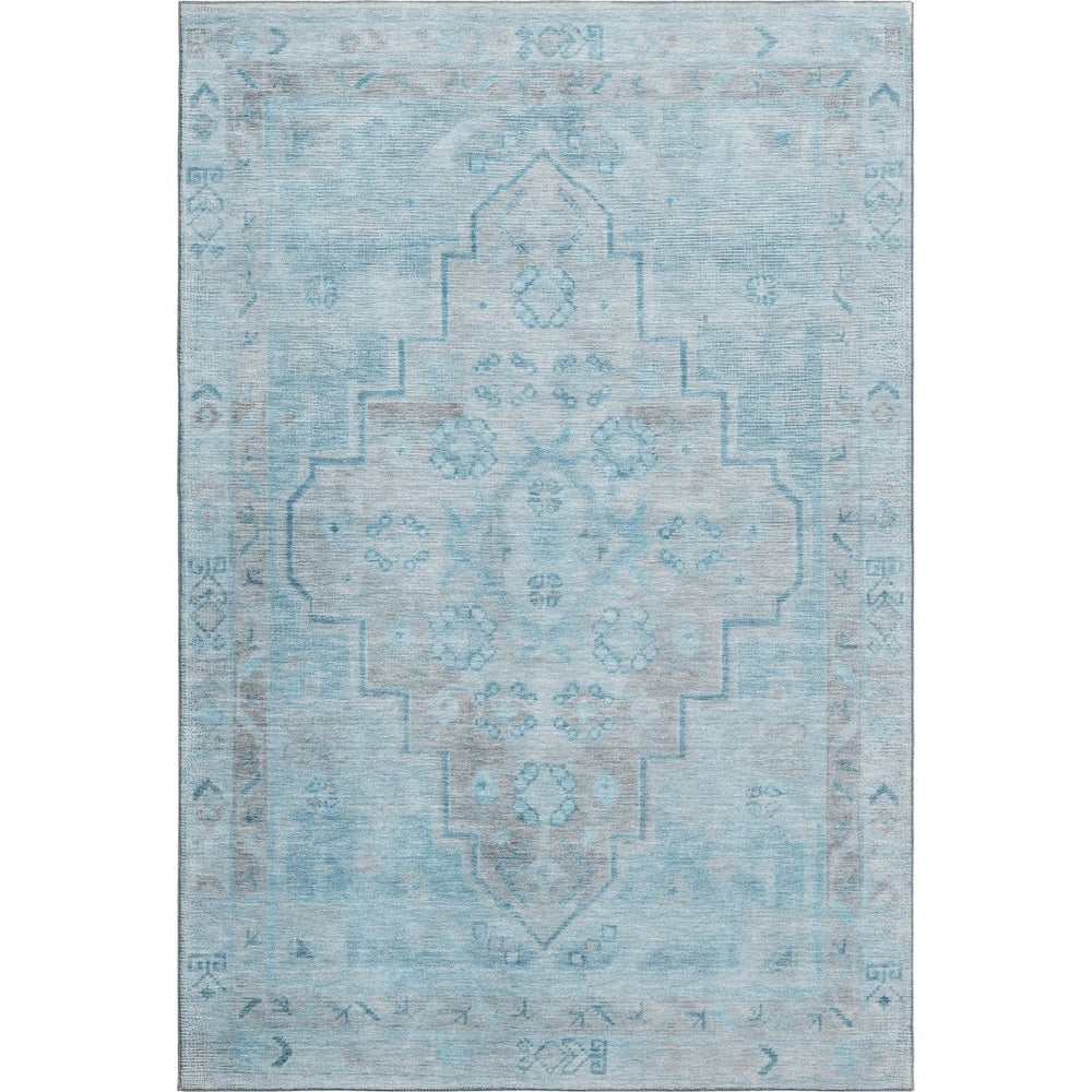 HomeRoots 9' X 12' Sky Blue & Gray Medallion Area Rug - Washable, Durable, UV Protected for Stylish Comfort 708078