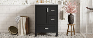 English Elm Modern 24 Inch Bathroom Vanity Solid Wood Cabinet with Ceramic Sink and Soft Close Storage Black N729P292859B