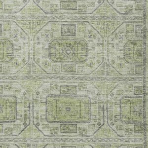 HomeRoots 8' Modern Artichoke Green and Gray Geometric Washable Round Rug with UV Protection for Durability 708082