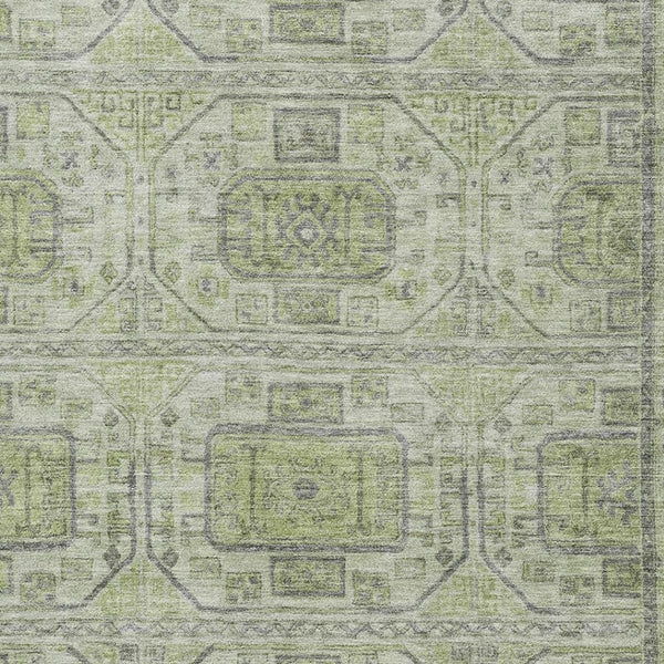 HomeRoots 8' Modern Artichoke Green and Gray Geometric Washable Round Rug with UV Protection for Durability 708082