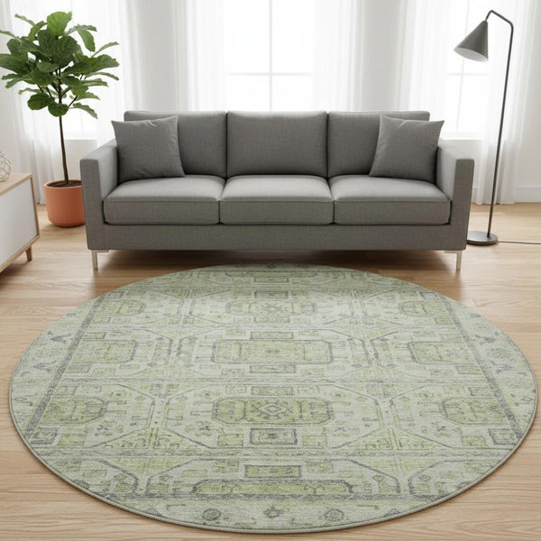 HomeRoots 8' X 10' Geometric Artichoke Green and Gray Washable Area Rug with UV Protection for Modern Homes 708083