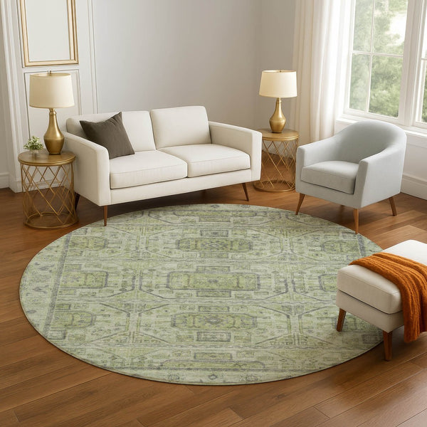 HomeRoots 8' X 10' Geometric Artichoke Green and Gray Washable Area Rug with UV Protection for Modern Homes 708083