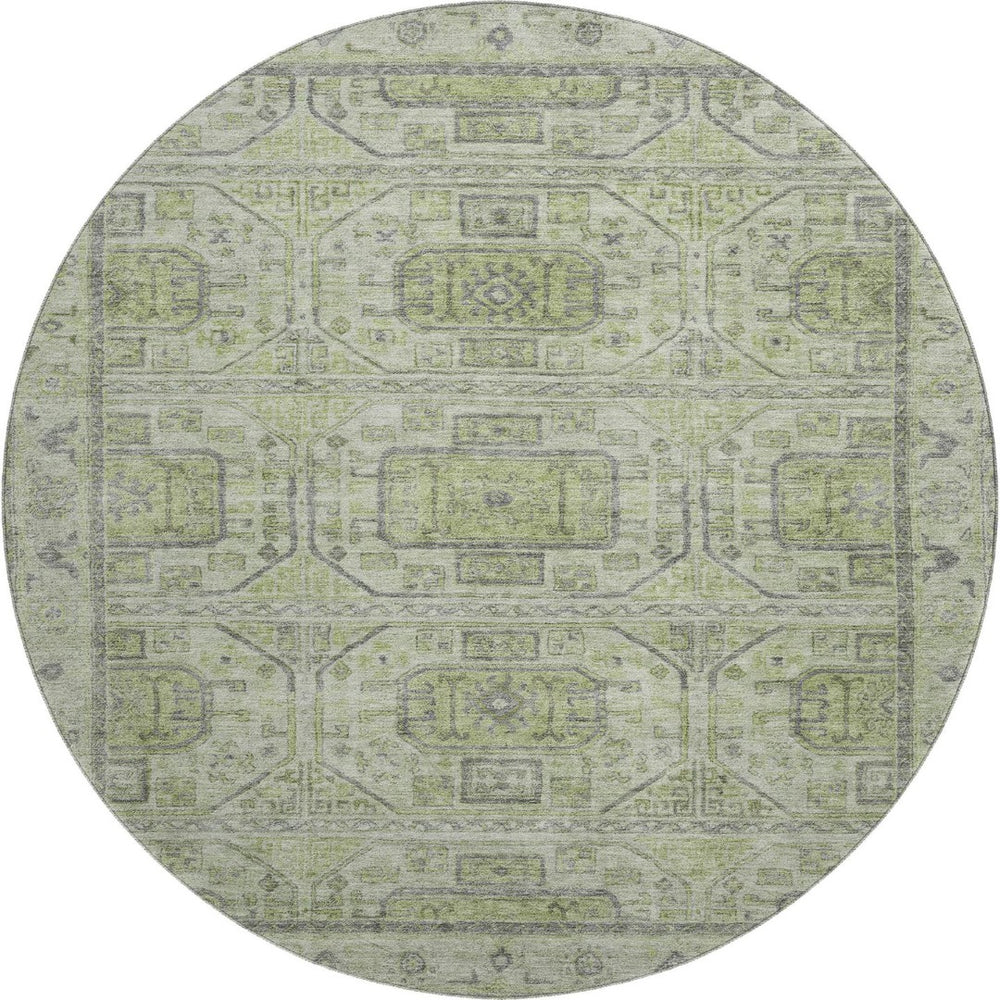 HomeRoots 8' X 10' Geometric Artichoke Green and Gray Washable Area Rug with UV Protection for Modern Homes 708083