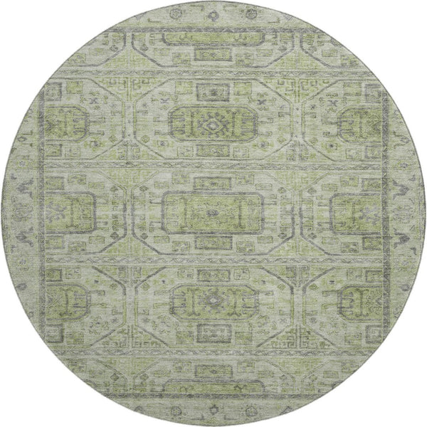 HomeRoots 8' X 10' Geometric Artichoke Green and Gray Washable Area Rug with UV Protection for Modern Homes 708083