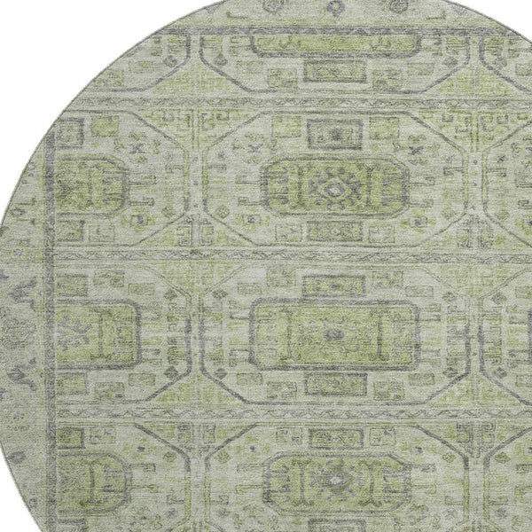 HomeRoots 8' X 10' Geometric Artichoke Green and Gray Washable Area Rug with UV Protection for Modern Homes 708083